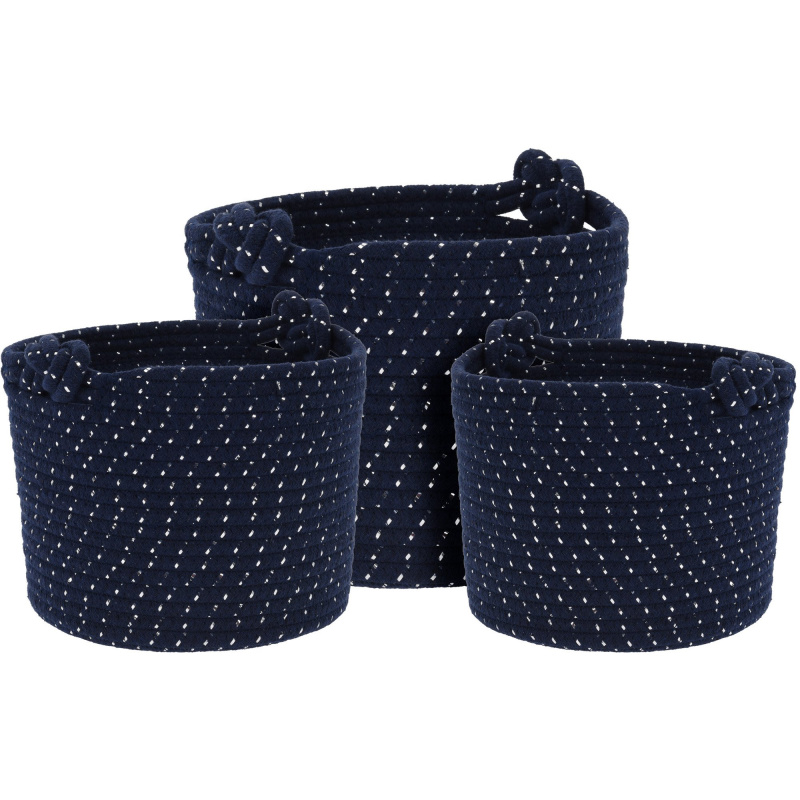 Home Styling Collection Sada 3 dekorativních košů ROPE, tmavě modrá námořnická modř