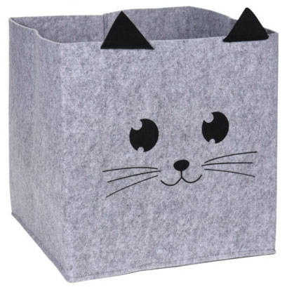 Home Styling Collection Úložný box na hračky CUTIES, kočka, 32 x 32 x 32 cm šedá