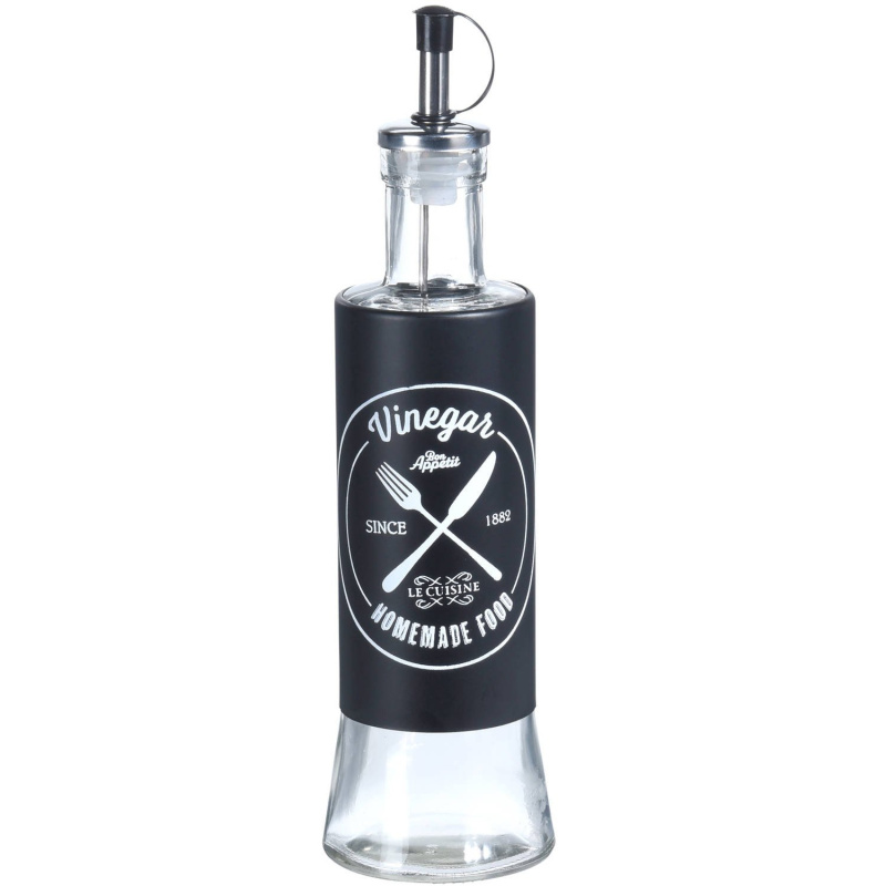 EH Excellent Houseware Dóza na ocet s dávkovačem, 300 ml, skleněná černá