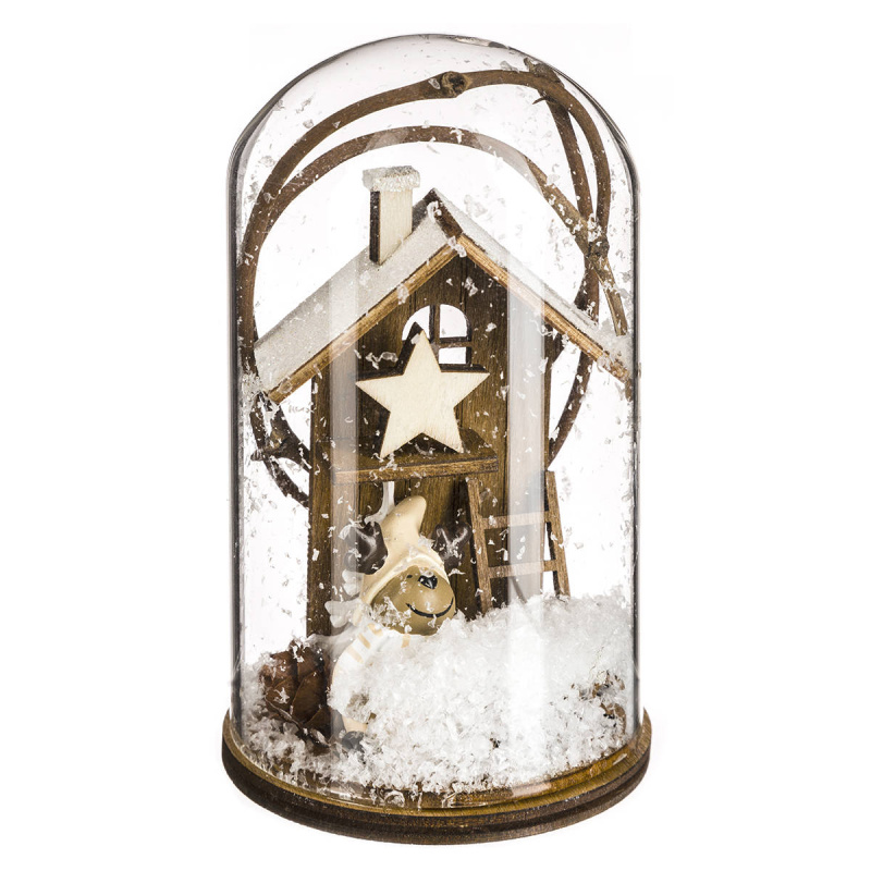 Atmosphera Skleněná kopule s dřevěným ornamentem, 12,5 cm, vánoční motiv vícebarevná