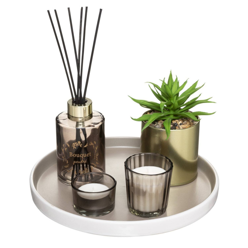 Atmosphera Dárková sada, aroma difuzér a 2 svíčky VEGETAL, jasmín a pačule šedá