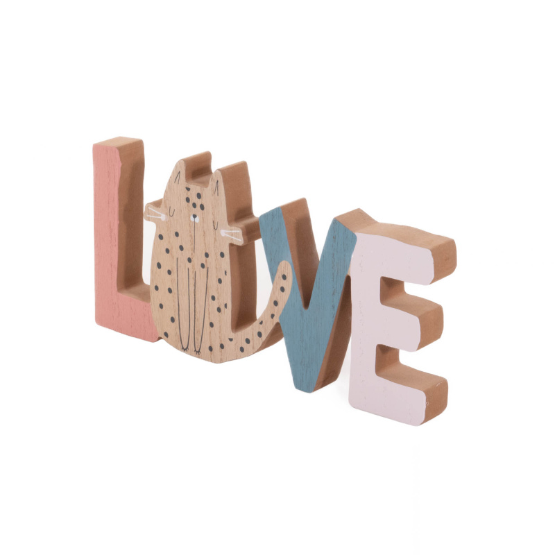 Home Styling Collection Dekorace do dětského pokoje Nápis a kočka LOVE, dřevěná, 28 x 2,5 x 12 cm vícebarevný