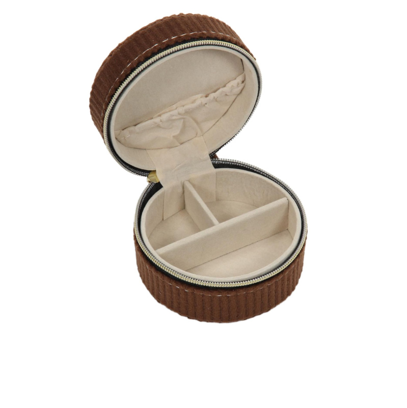 Home Styling Collection Malá šperkovnice, manšestr, Ø 8 cm hnědá