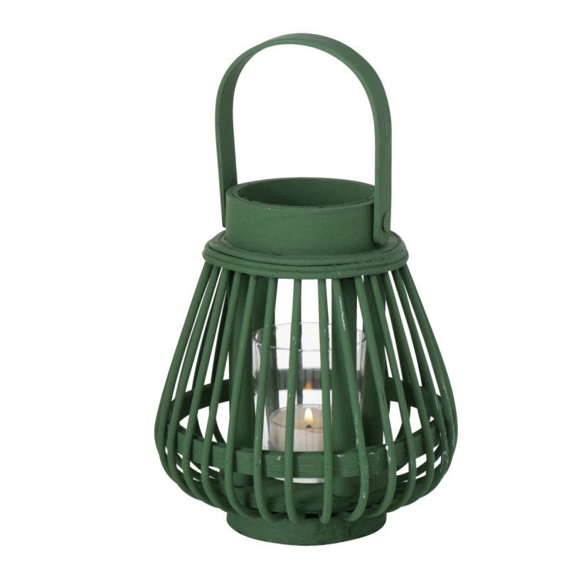 Boltze Home Bambusová lucerna ILVIE,16 cm, tealight, tmavě zelená zelená