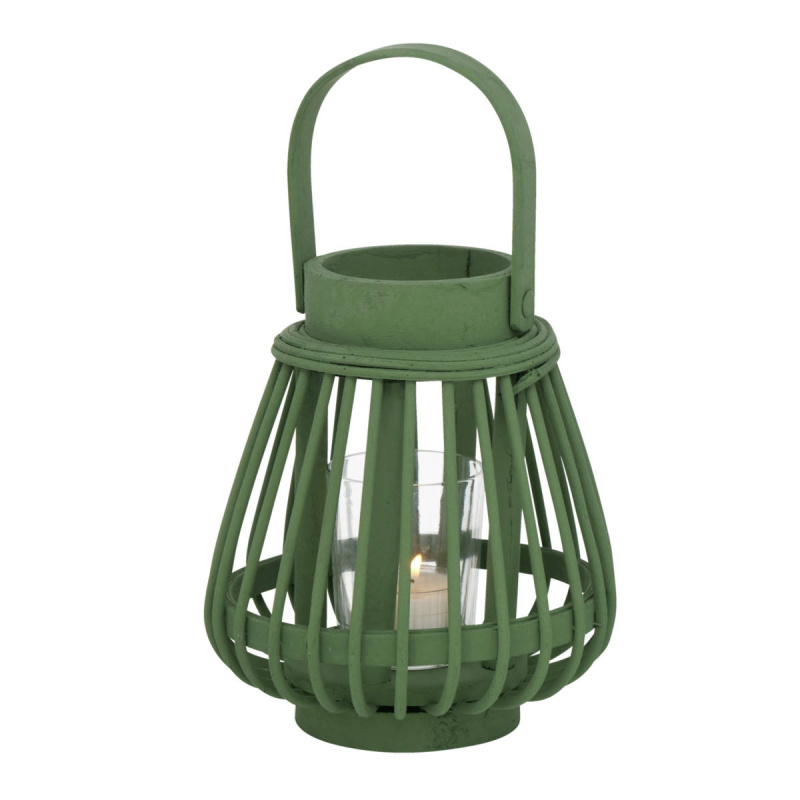 Boltze Home Bambusová lucerna ILVIE, 16 cm, tealight, světle zelená zelená