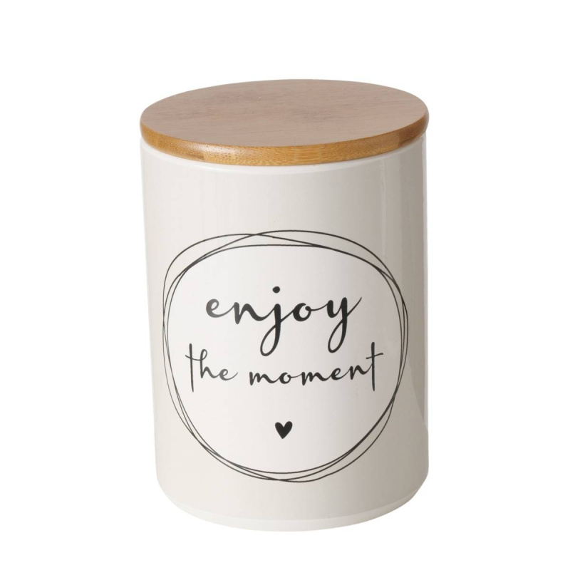Boltze Home Keramická dóza na potraviny Enjoy se vzduchotěsným bambusovým víkem, enjoy the moment