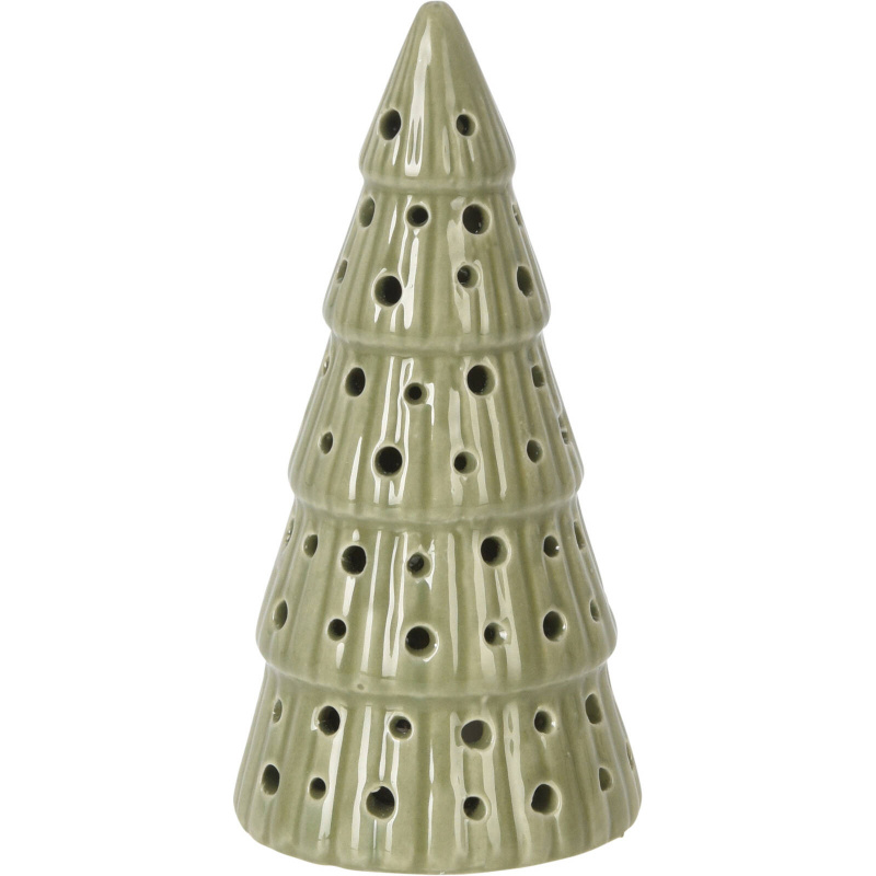 Home Styling Collection Porcelánový vánoční stromeček LED, tečky, 14 cm zelená