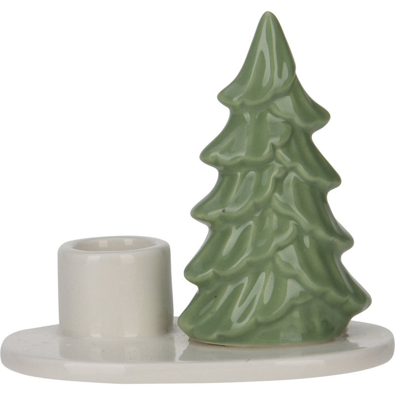 Home Styling Collection Keramický svícen se stromečkem, 8 cm, světle zelená barva bílá