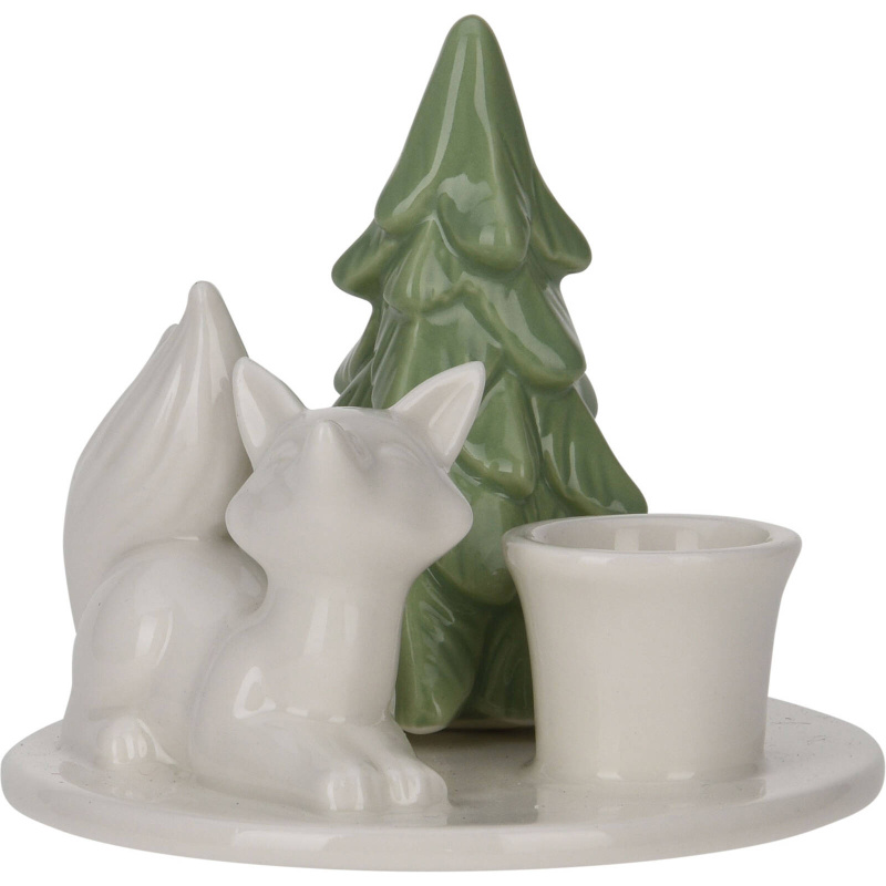 Home Styling Collection Keramický svícen se stromečkem, 8 cm, vzor lišky bílá