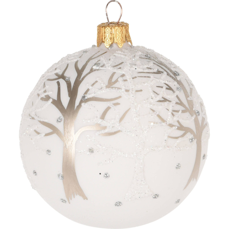 Home Styling Collection Skleněná vánoční ozdoba s brokátovým zdobením, Ø 8 cm bílá