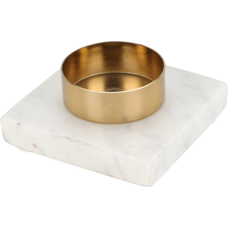 Home Styling Collection Svícen na tealight , mramorový tácek, 7 cm bílá