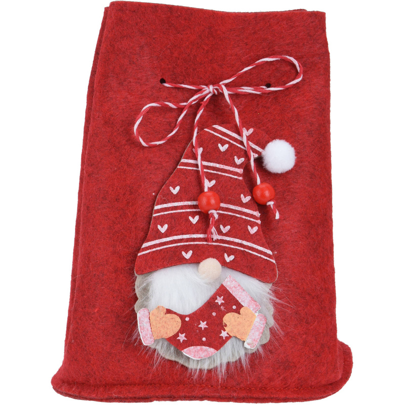 Home Styling Collection Vánoční pytel na dárky se skřítkem, 12 x 14,5 cm červená