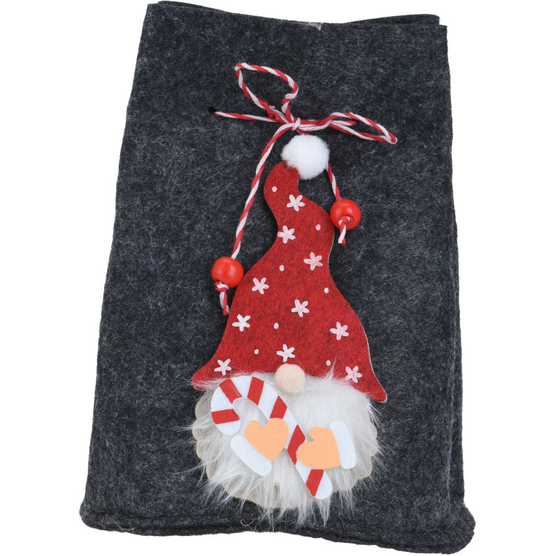 Home Styling Collection Vánoční pytel na dárky se skřítkem, 12 x 14,5 cm šedá