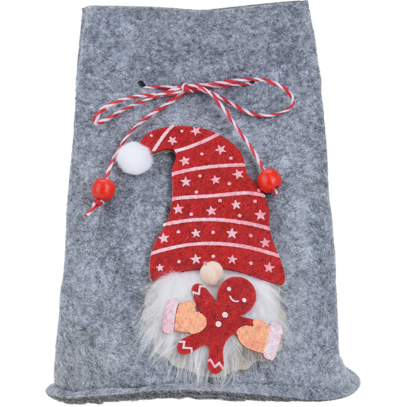 Home Styling Collection Vánoční pytel na dárky se skřítkem, 12 x 14,5 cm šedá