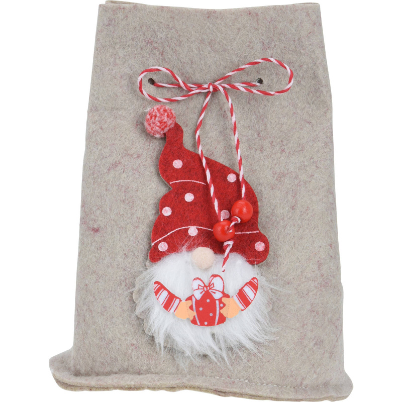 Home Styling Collection Vánoční pytel na dárky se skřítkem, 12 x 14,5 cm béžová