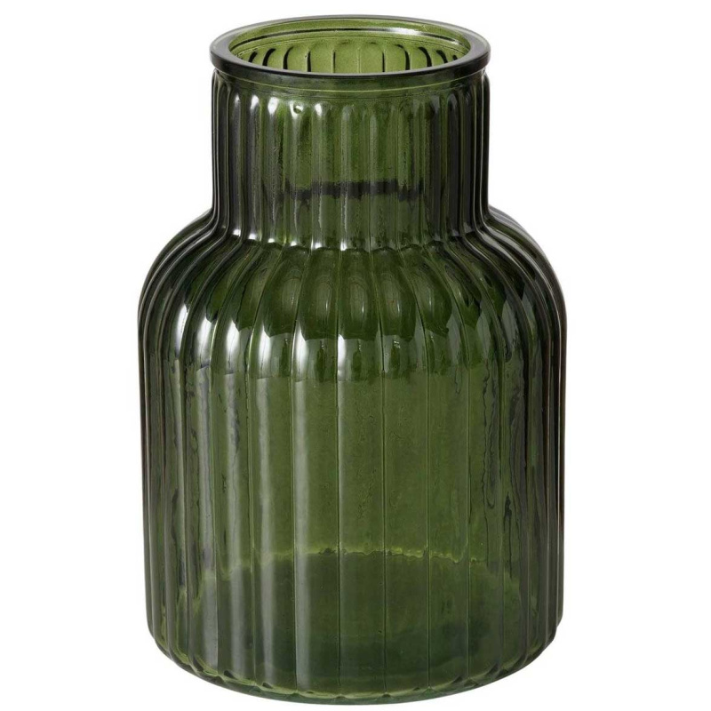 Boltze Home Skleněná zelená váza RELEA, rýhované sklo, 20 cm, tmavě zelená zelená 83679
