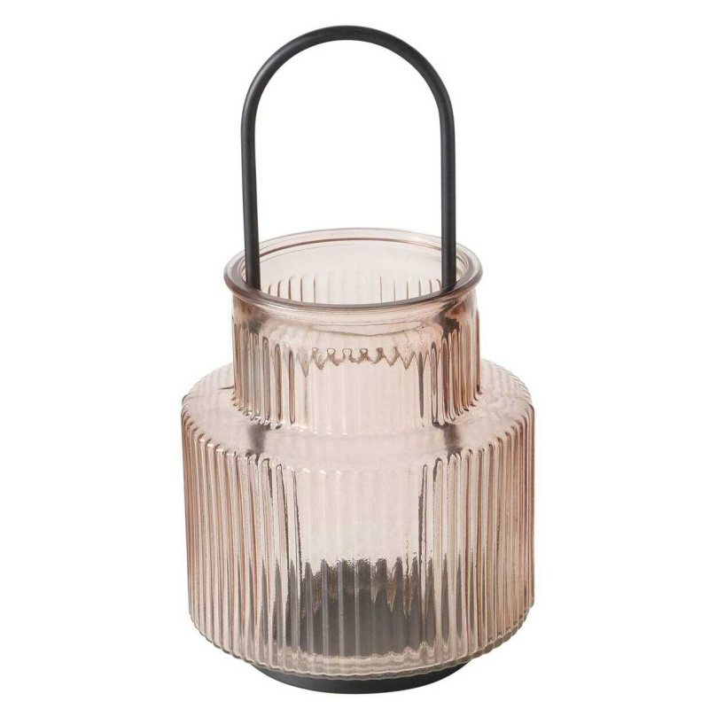 Boltze Home Skleněná lucerna z rýhovaného skla RIFFA, Ø 12,9 cm, růžová růžová