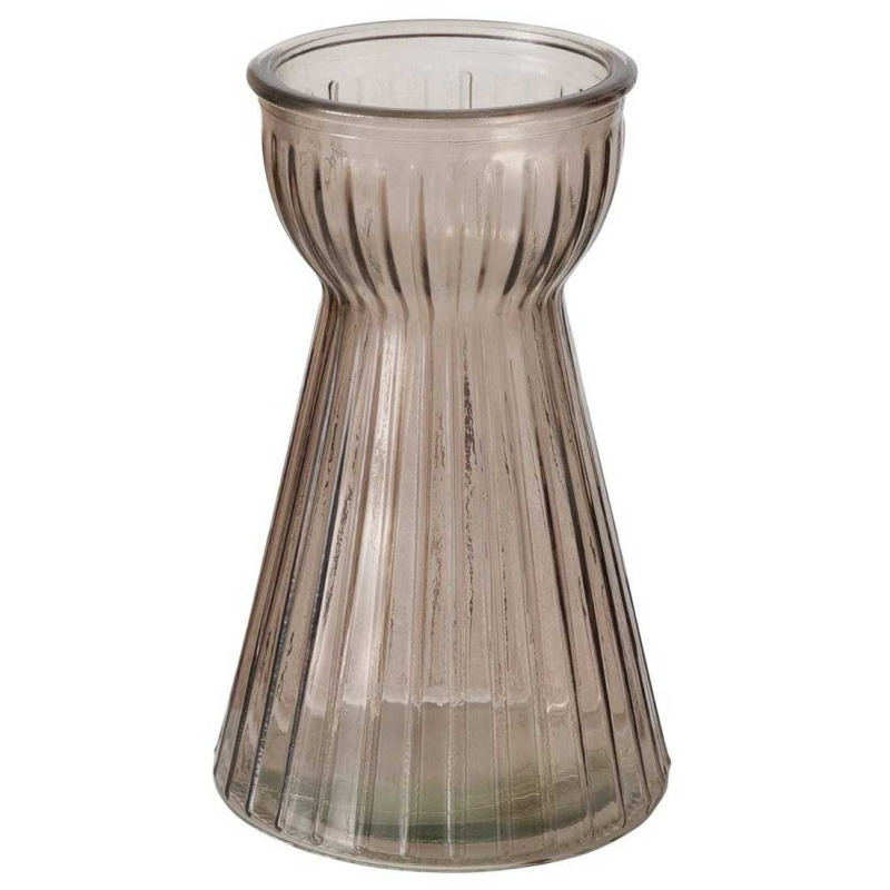 Boltze Home Skleněná váza HYACINTHA, rýhované sklo, 15 cm, taupe hnědá