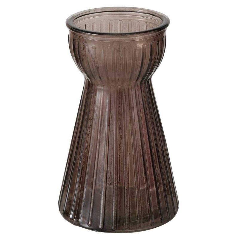 Boltze Home Skleněná váza HYACINTHA, rýhované sklo, 15 cm, hnědá hnědá