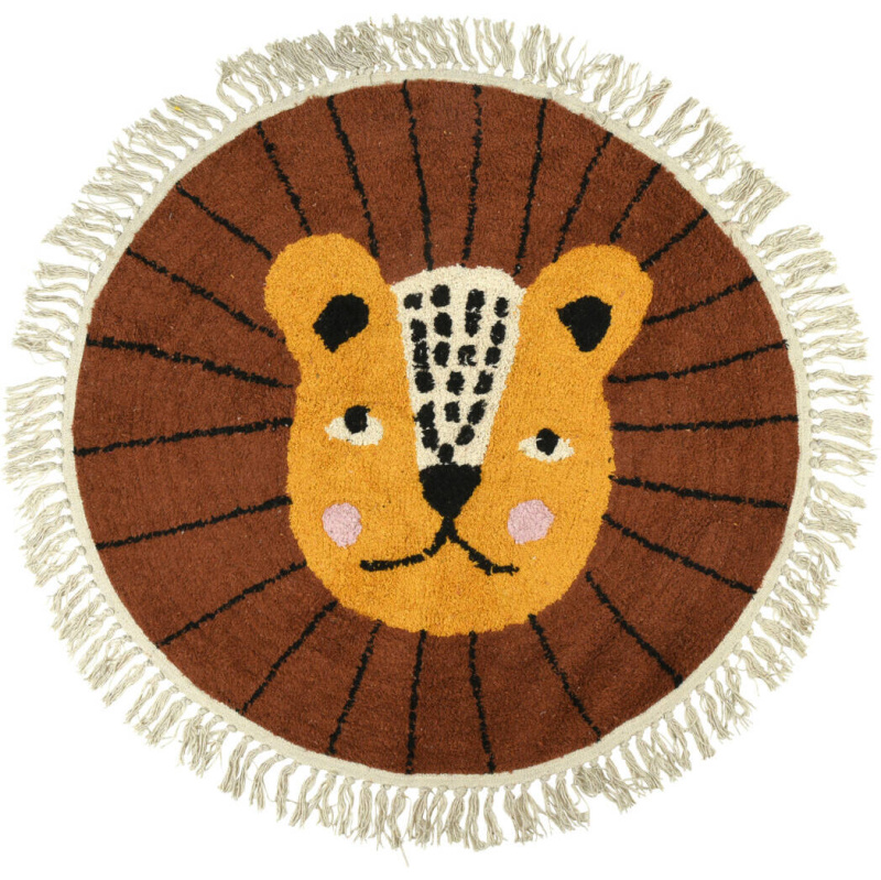 Home Styling Collection Dětský koberec s třásněmi ANIMALS, Ø 90 cm hnědá