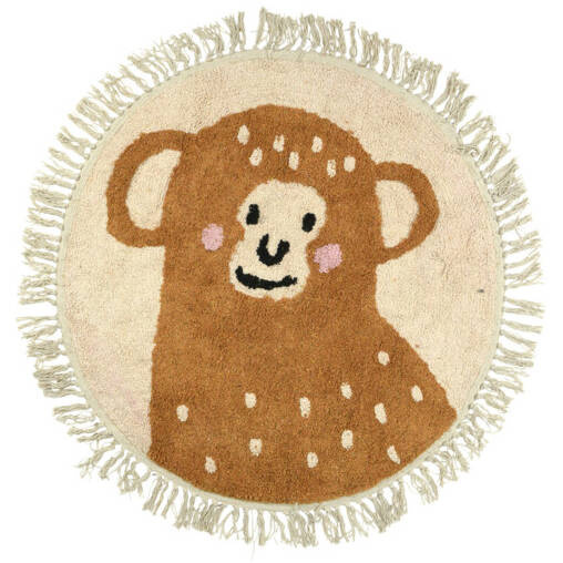 Home Styling Collection Dětský koberec s třásněmi ANIMALS, Ø 90 cm, opice hnědý