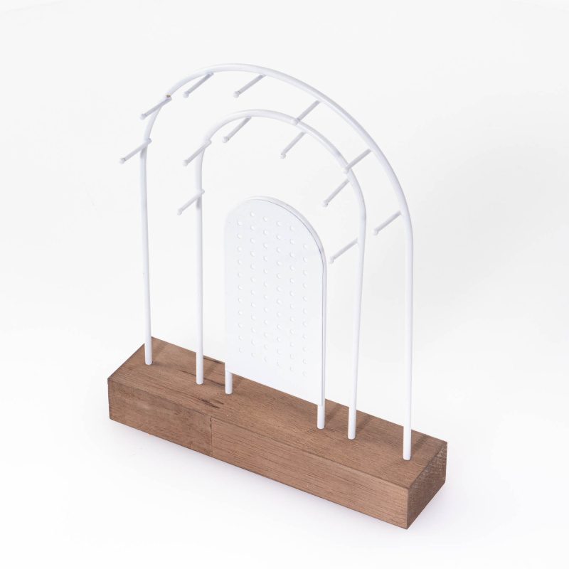 Home Styling Collection Kovový stojan na šperky, dřevěná podložka, 18 x 4,5 cm bílá