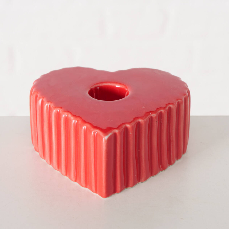 Boltze Home Keramický svícen na dlouhou svíčku ve tvaru srdce ANIMA, 4 x 9 cm, červený červená