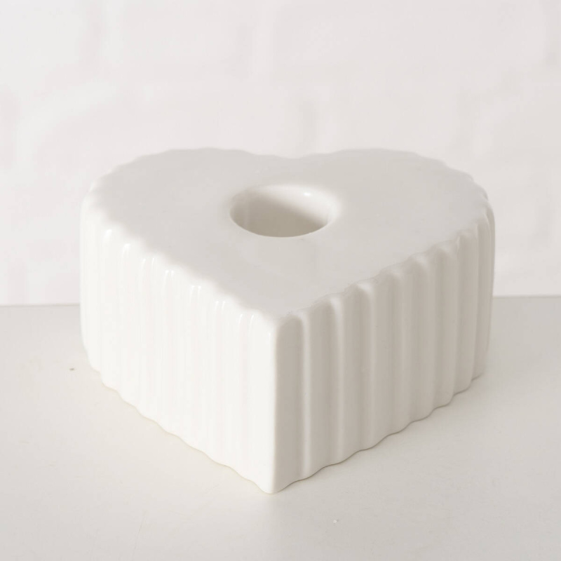 Boltze Home Keramický svícen na dlouhou svíčku ve tvaru srdce ANIMA, 4 x 9 cm, bílý bílá