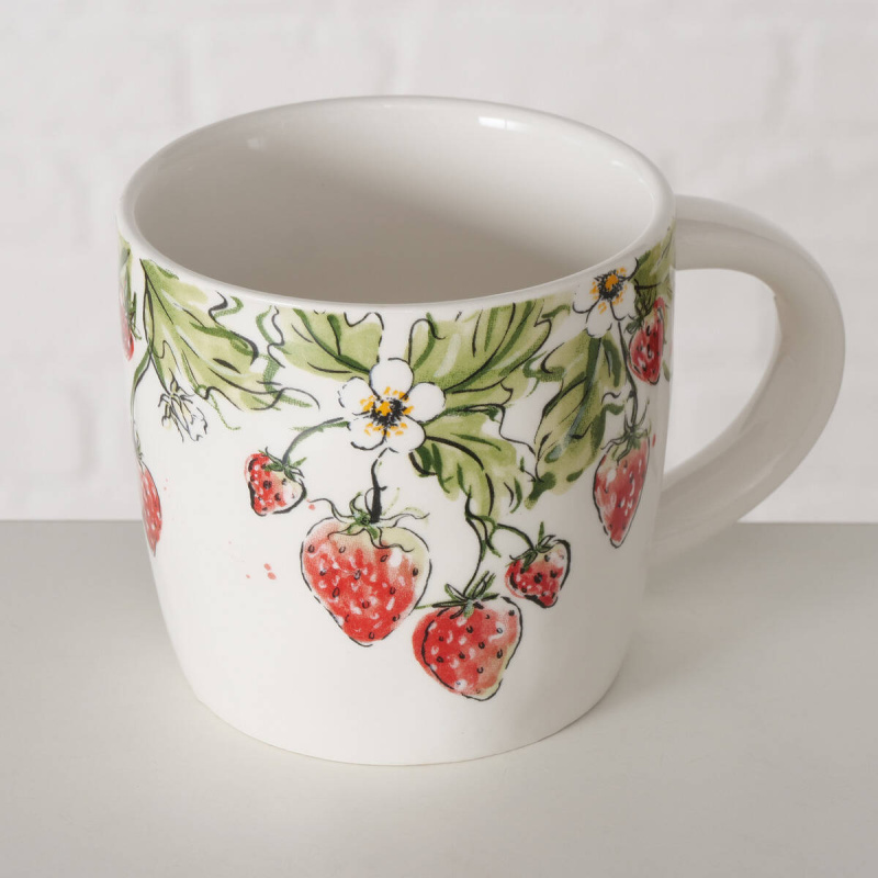 Boltze Home Keramický hrnek s motivem jahod STRAWBERRY, 450 ml červená