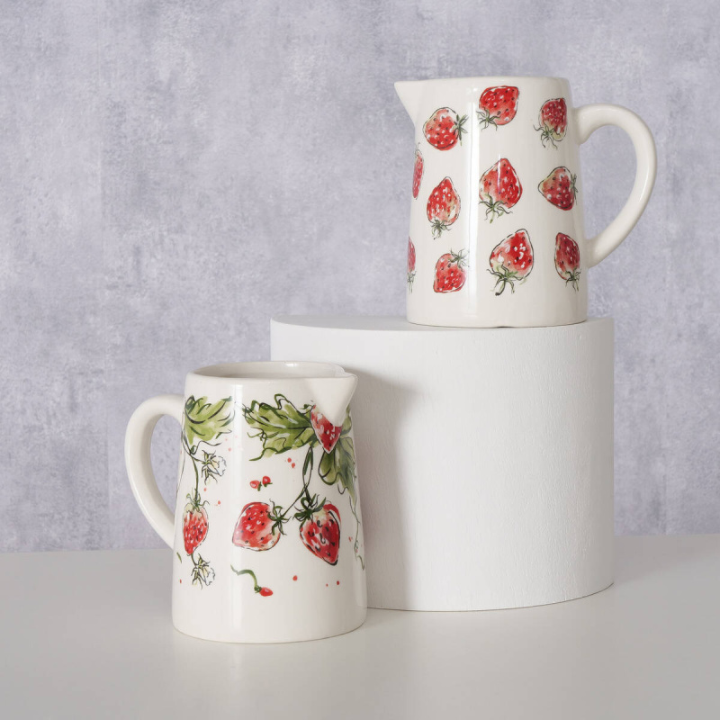 Boltze Home Keramický džbán STRAWBERRY, s motivem jahod, 500 ml červená