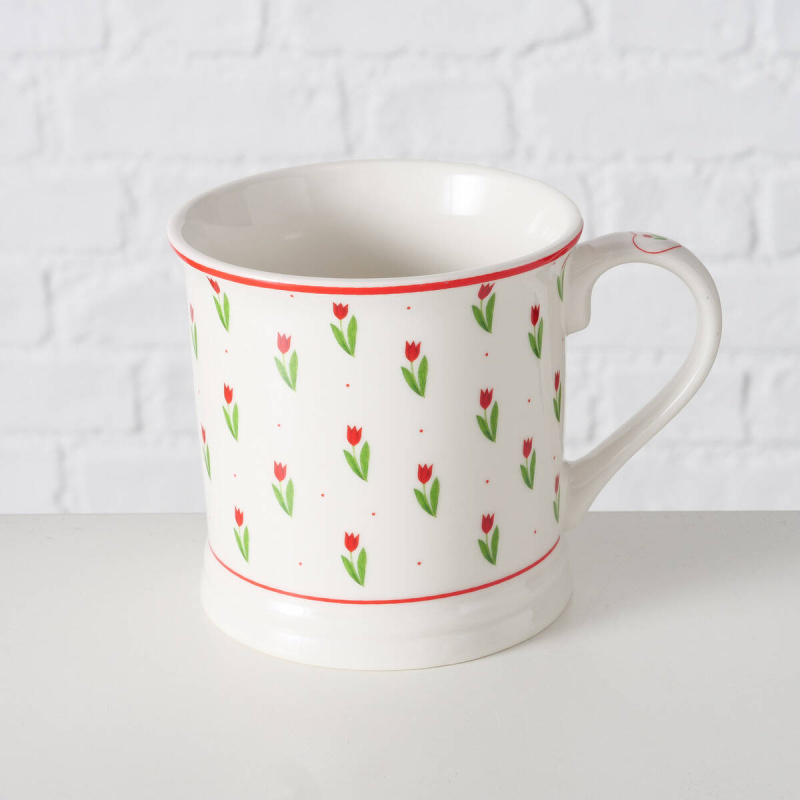 Boltze Home Hrnek na kávu a čaj DANIQUE, s motivem tulipánů, 420 ml, červený červená