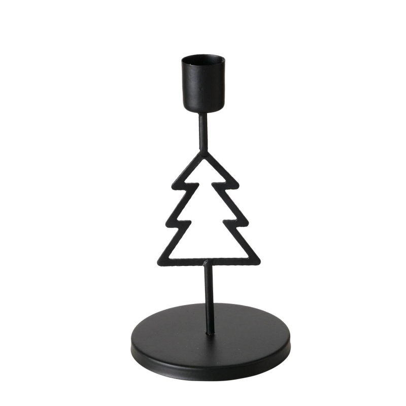 Boltze Xmas Kovový svícen na jednu svíčku NORGA, výš, 17 cm, černá černá