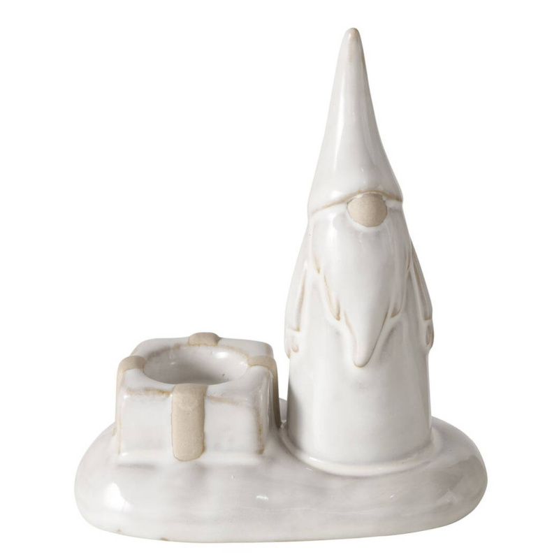 Boltze Home Svícen se skřítkem na jednu svíčku SLAVKO, výš, 11 cm, porcelán šedá