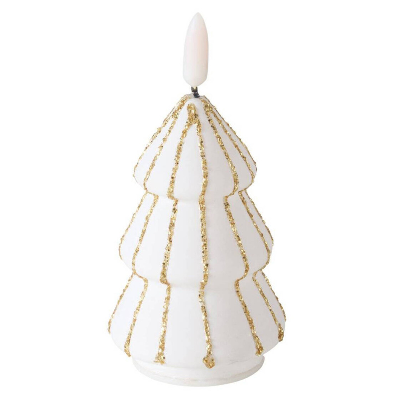 Boltze Home Svíčka ve tvaru vánočního stromečku s úmělým plamenem TORIS, 12 cm, bílá zlatá
