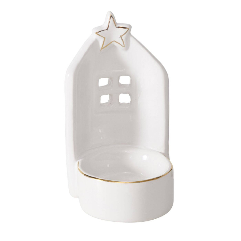 Boltze Home Keramický svícen na tealight VILLE, ve tvaru domečku bílá
