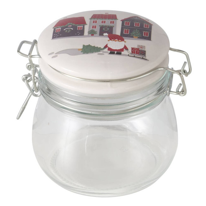 Boltze Home Dóza s porcelánovým víkem MONTI, 450 ml transparentní