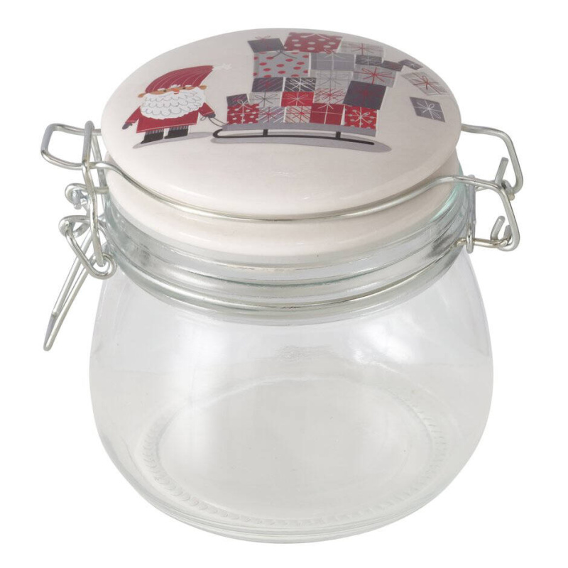 Boltze Home Dóza s porcelánovým víkem MONTI, 450 ml transparentní