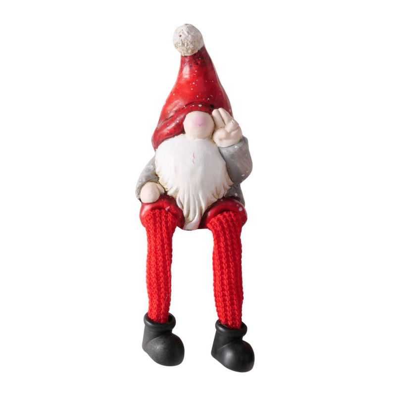 Boltze Home Keramická figurka sedícího trpaslíka, HAYO, výška 18 cm červená