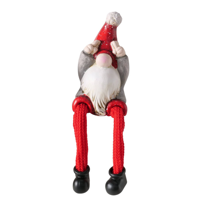 Boltze Home Keramická figurka sedícího trpaslíka, HAYO, výška 18 cm červená