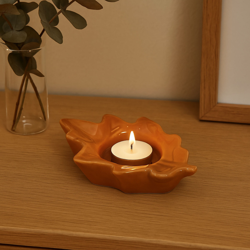 Home Styling Collection Svícen na čajovou svíčku Dubový list oranžová