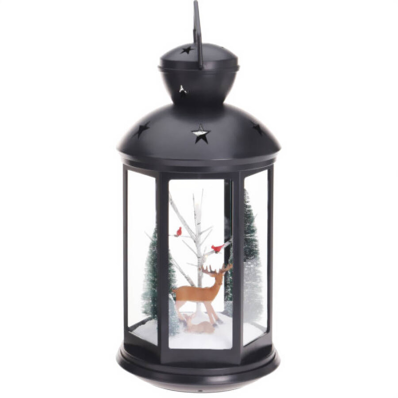 Home Styling Collection Lampion se sváteční scénou, 43 cm černá