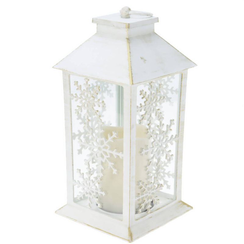 Home Styling Collection Lucerna s LED svíčkou, 28 cm, bílá, zimní motiv bílá
