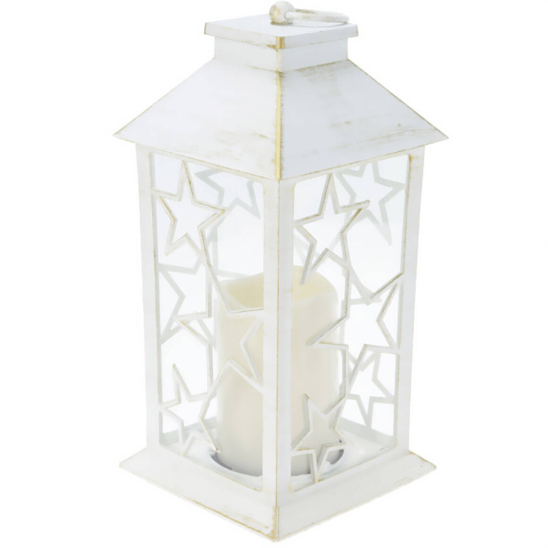 Home Styling Collection Lucerna s LED svíčkou a zimním motivem, 28 cm bílá