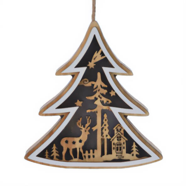 Home Styling Collection Dřevěná vánoční dekorace k zavěšení, 12 x 12 x 2,5 cm béžová