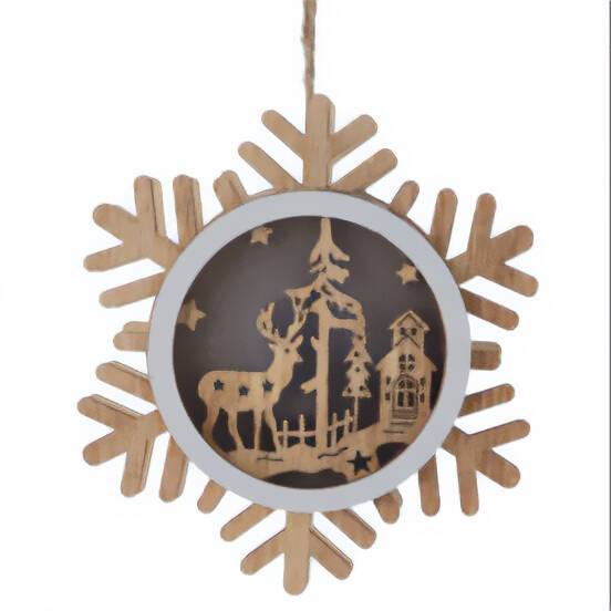 Home Styling Collection Dřevěná vánoční dekorace k zavěšení, 12 cm, béžová béžová