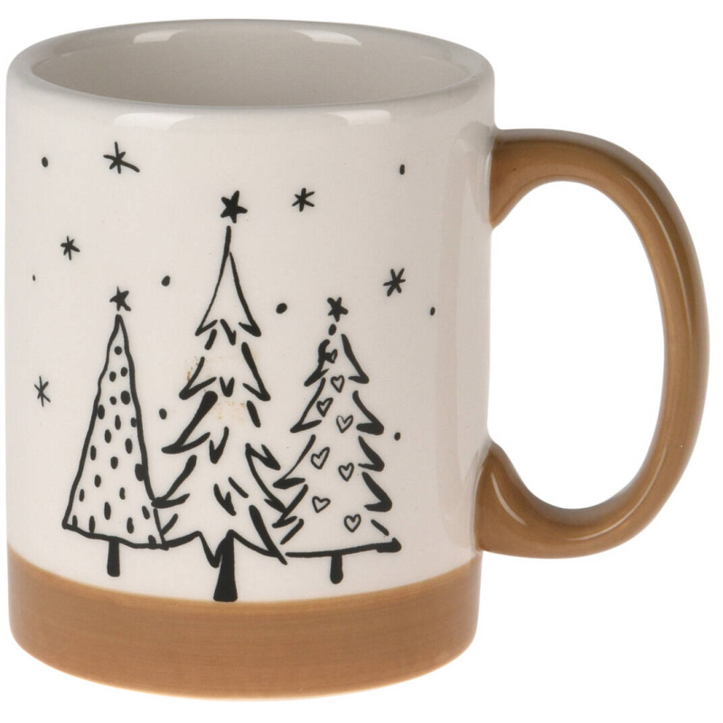 Home Styling Collection Zimní hrnek s uchem s motivem vánočních stromků, 250 ml bílá