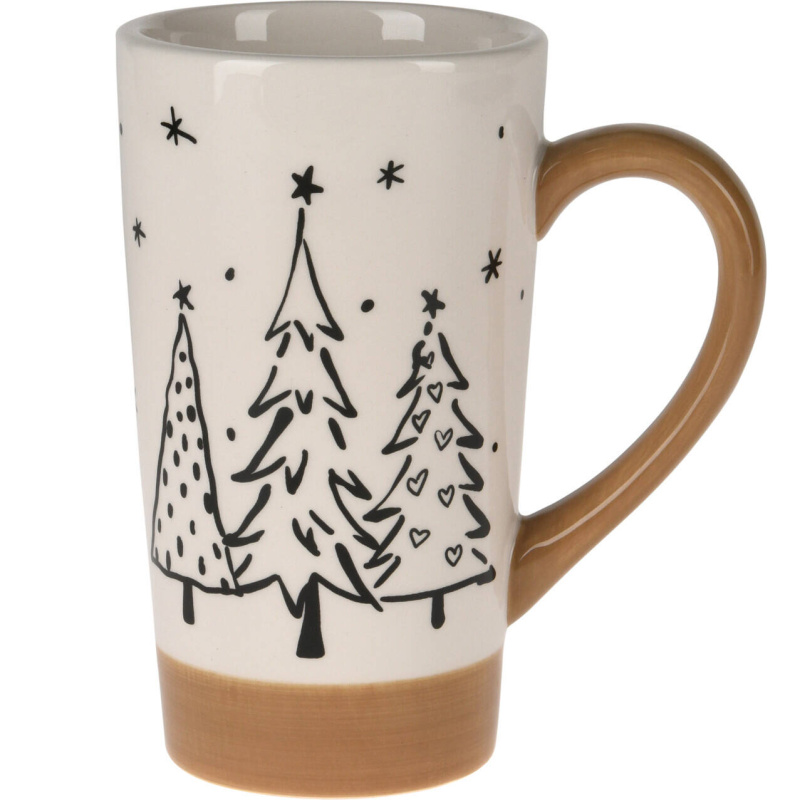 Home Styling Collection Velký zimní hrnek s motivem vánočních stromků, 520 ml bílá