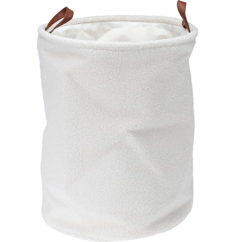 Home Styling Collection Úložný koš z materiálu boucle, rukojeti z umělé kůže, Ø 38 x 50 cm bílá