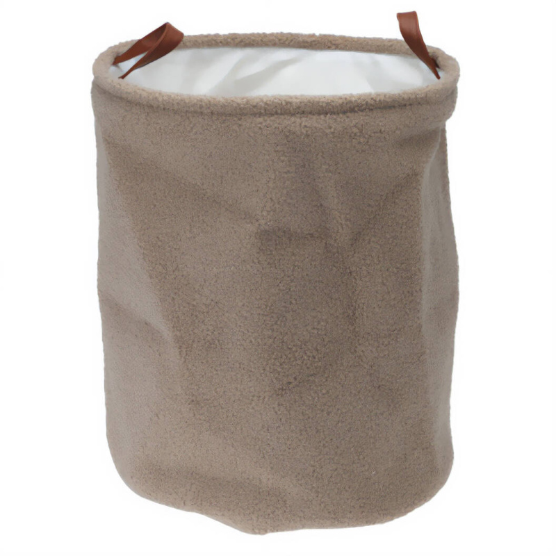 Home Styling Collection Úložný koš z materiálu boucle, rukojeti z umělé kůže, Ø 38 x 50 cm šedá