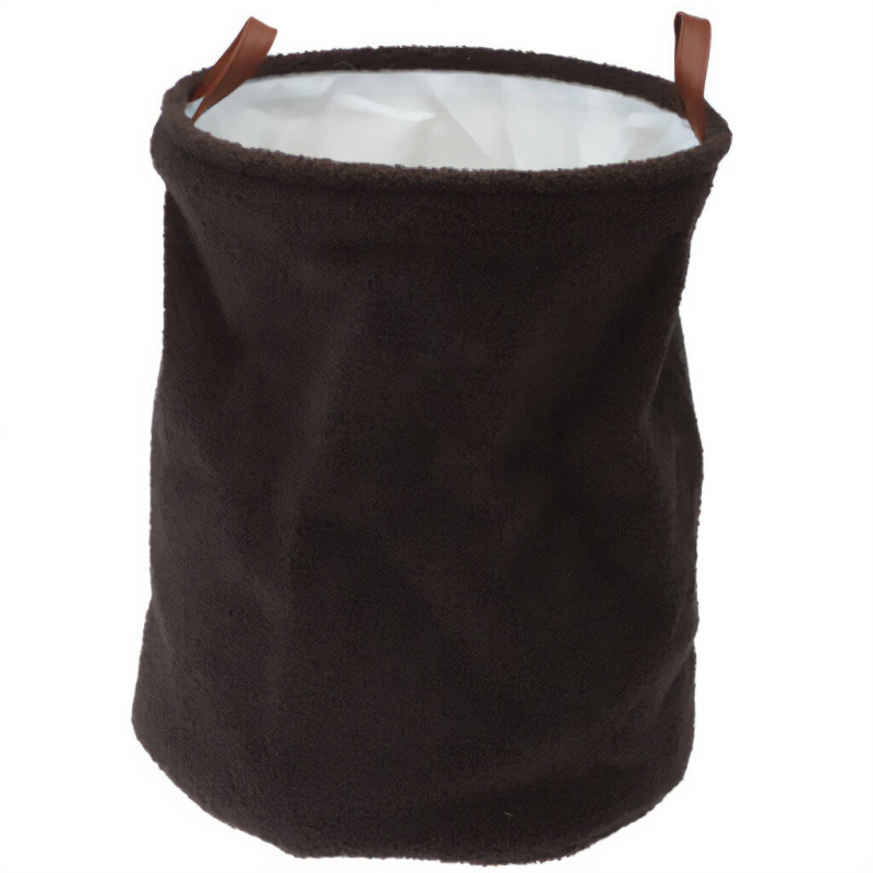 Home Styling Collection Úložný koš z materiálu boucle, rukojeti z umělé kůže, Ø 38 x 50 cm černá